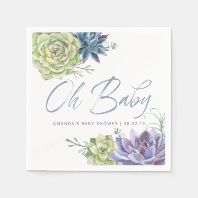 Serviette En Papier Watercolor Desert Cactus Baby shower Succulent (Devant)