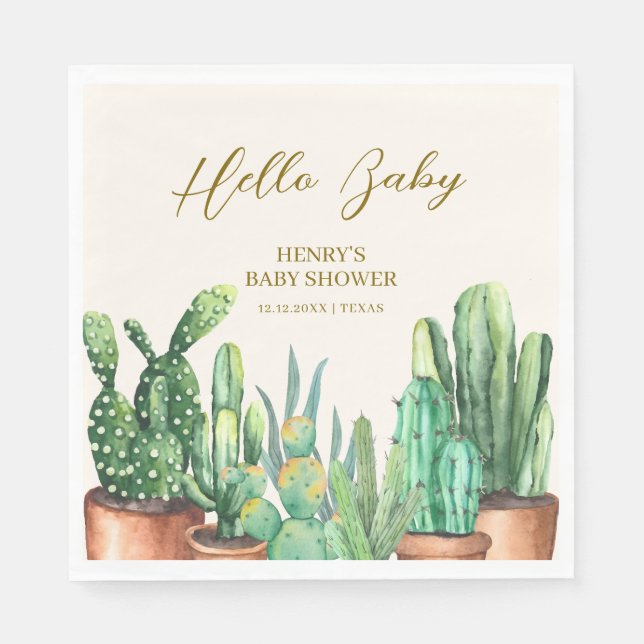 Serviette En Papier Watercolor Desert Cactus Garden Baby shower (Devant)