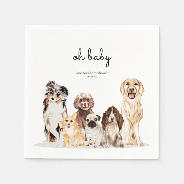 Serviette En Papier Watercolor Dog Party oh baby (Devant)