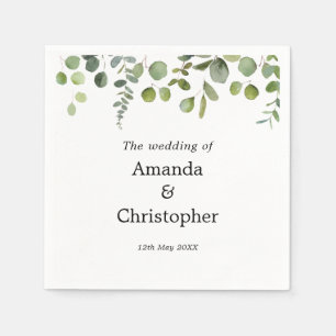 Serviette En Papier Watercolor Eucalyptus Green Wedding Party