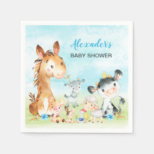 Serviette En Papier Watercolor Farm Animaux Baby shower garçon