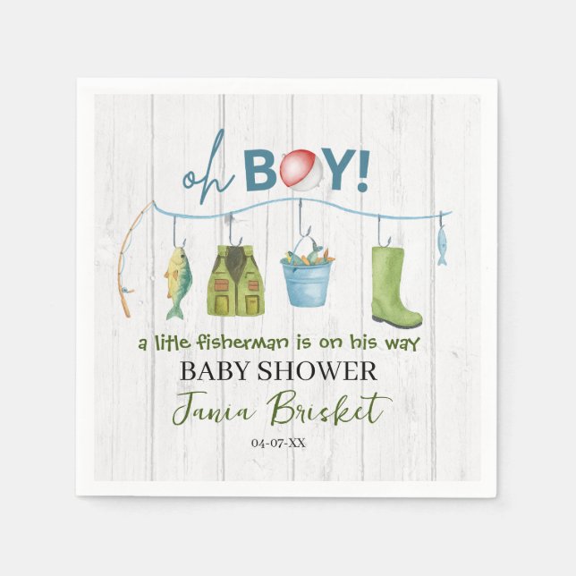 Serviette En Papier Watercolor Fishing Lure Baby Shower Boy (Devant)