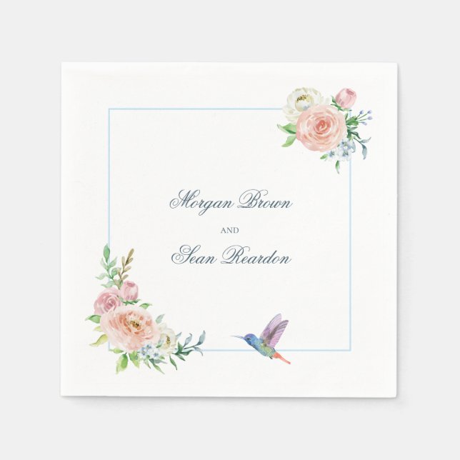 Serviette En Papier Watercolor Floral Hummingbird Seersucker Wedding (Devant)