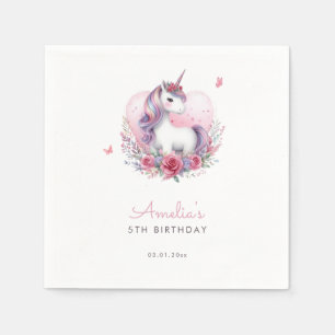 Serviette En Papier Watercolor Floral Unicorn Magique fête d'anniversa