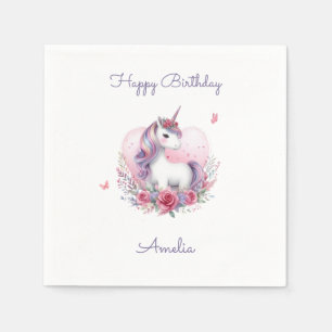 Serviette En Papier Watercolor Floral Unicorn Magique fête d'anniversa