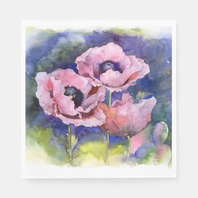 Serviette En Papier Watercolor flowers pink poppy illustration flowers (Devant)