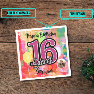 Serviette En Papier "Watercolor Girl" Sweet 16 Party Personnalisé