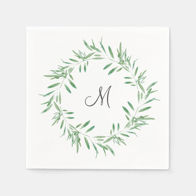 Serviette En Papier Watercolor Green Olive Wreath (Devant)