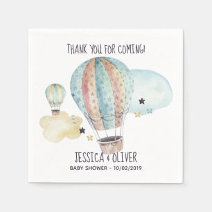 Serviette En Papier Watercolor Hot Air Balloon Party en bleu
