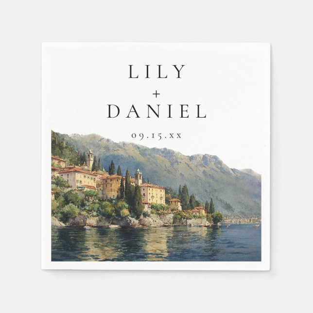 Serviette En Papier Watercolor Lake Côme Italie Destination Mariage (Devant)