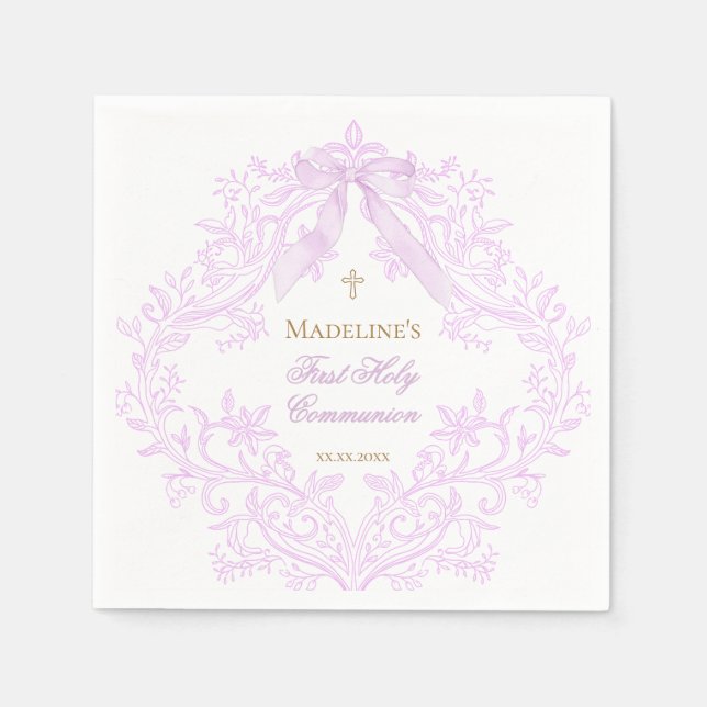 Serviette En Papier watercolor lilac crest First Holy Communion (Devant)