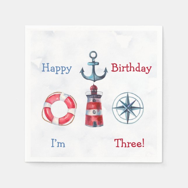 Serviette En Papier Watercolor Nautical Boy Fête d'anniversaire (Devant)