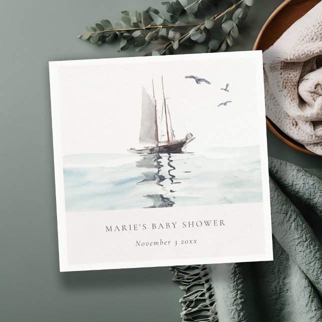 Serviette En Papier Watercolor Nautical Voile Baby shower (Créateur téléchargé)