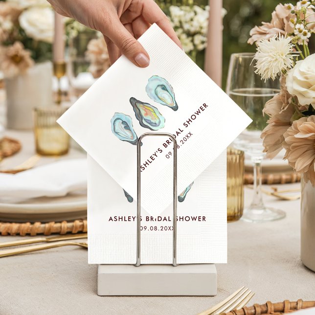 Serviette En Papier Watercolor Oyster Coastal Seaside Bridal Shower (Créateur téléchargé)