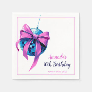 Serviette En Papier Watercolor Pink Bow Disco Ball Sweet 16 Anniversai