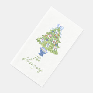 Serviette En Papier Watercolor Pink Mahjong Christmas Tree Party