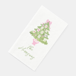 Serviette En Papier Watercolor Pink Mahjong Christmas Tree Party
