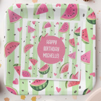 Watercolor Pink Watermelon, été fille Anniversaire