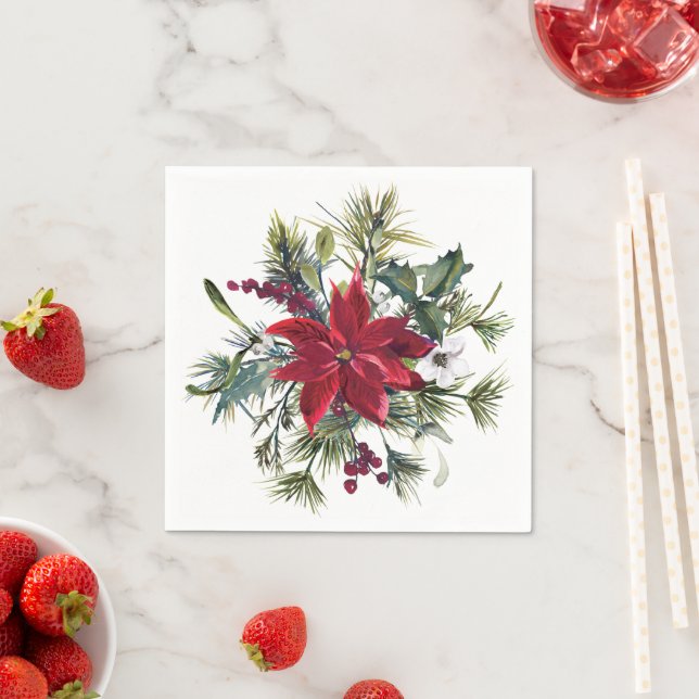Serviette En Papier Watercolor Poinsettia Pattern  (En situation)