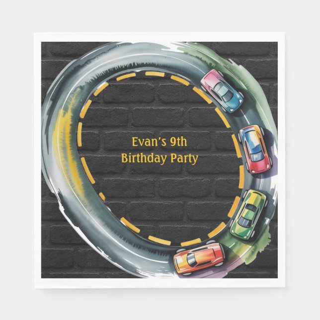 Serviette En Papier Watercolor Race Track Boys Birthday Party (Devant)