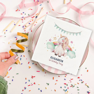 Serviette En Papier Watercolor Rainbow Unicorn Girl Birthday Party