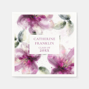Serviette En Papier Watercolor Rose Lily Floral Parti de graduation