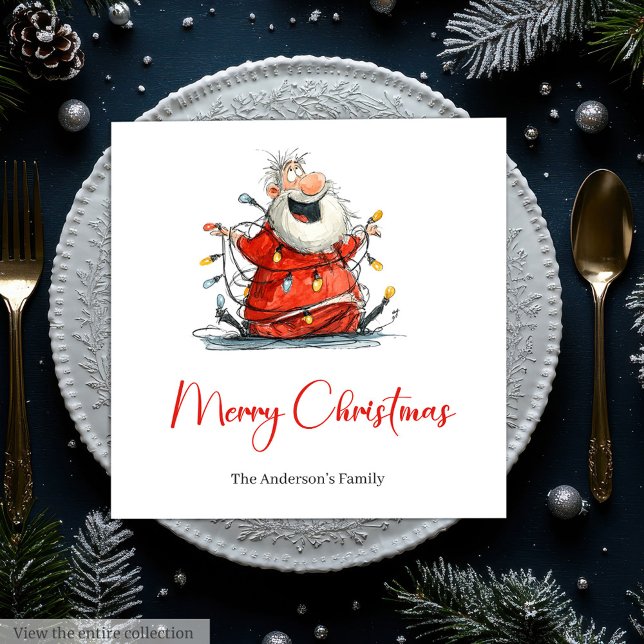 Serviette En Papier Watercolor Santa Funny Editable Holiday Napkins (Watercolor Santa Funny Editable Holiday Napkin Design

)