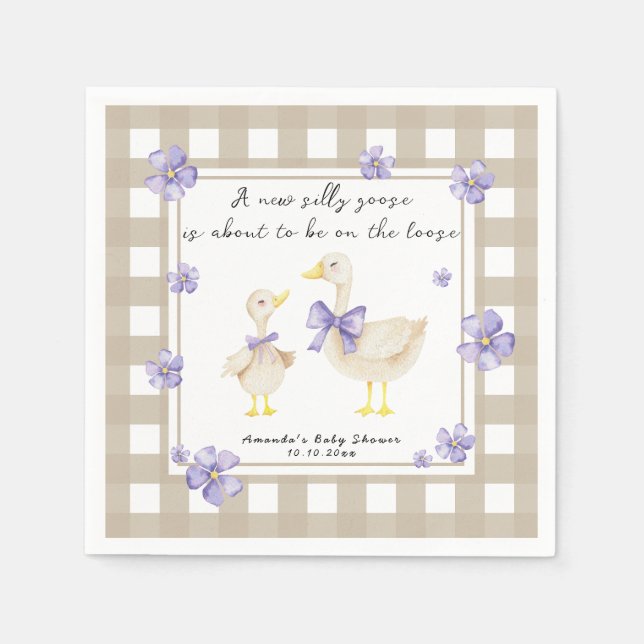 Serviette En Papier Watercolor Silly Goose Baby Shower  (Devant)