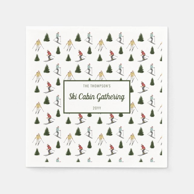 Serviette En Papier Watercolor Ski Women Ski Cabin Party (Devant)