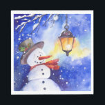 Serviette En Papier Watercolor snowman Merry Christmas<br><div class="desc">Watercolor snowman Merry Christmas New year night winter lamp snow</div>
