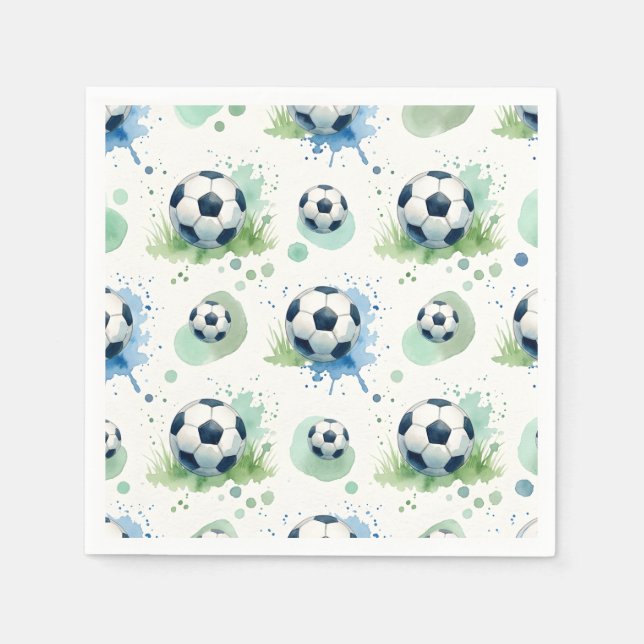 Serviette En Papier Watercolor Soccer Boy's Birthday Party  (Devant)