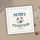 Serviette En Papier Watercolor Soccer Custom Kids Birthday Party<br><div class="desc">Watercolor Football Soccer Boys Girls Kids Birthday Party Custom Napkins  | 5th 6th 7th 8th 9th 10th Birthday Party Napkins for Soccer Lovers Boys
These trendy cocktail napkins feature watercolor soccer ball and text.
Personalize these napkins with your own text.
You could change the background color as well.</div>