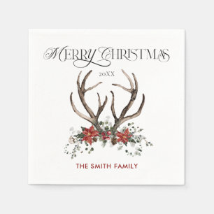Serviette En Papier Watercolor Stag Joyeux Noël Botanique