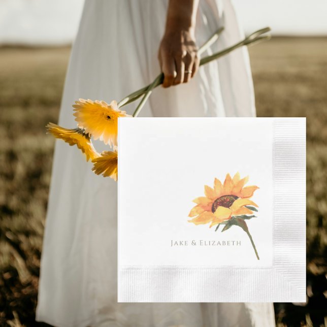 Serviette En Papier Watercolor Sunflower Personalized Coined Wedding (Créateur téléchargé)