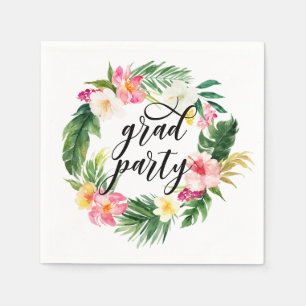 Serviette En Papier Watercolor Tropical Floral Wreath Graduation Party