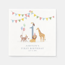 Watercolor Wild Animals Wild One Party Napkins