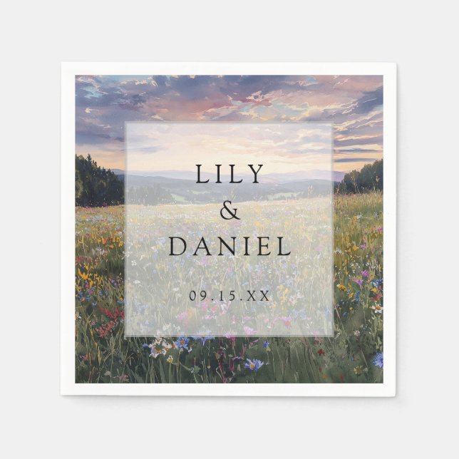 Serviette En Papier Watercolor Wildflower Floral Meadow Wedding (Devant)
