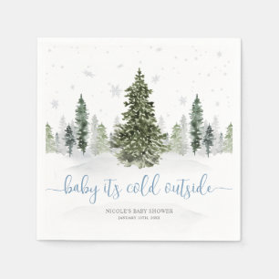 Serviette En Papier Watercolor Winter Forest Baby shower bleu