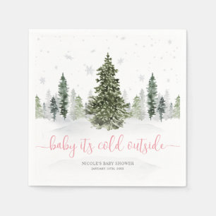 Serviette En Papier Watercolor Winter Forest Baby shower rose