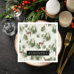 Serviette En Papier Watercolor Winter Forest Motif sans joint