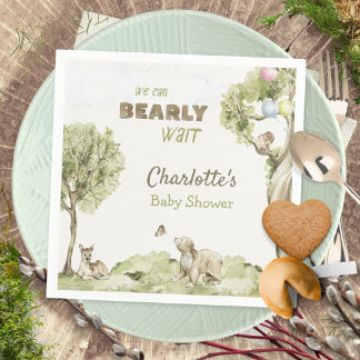 Serviette En Papier Watercolor Woodland Bearly Wait Baby Shower