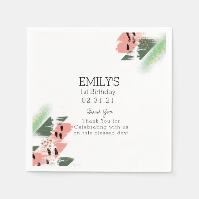 Serviette En Papier Watermelon Anniversaire Fête Brush Strokes Peintur (Devant)
