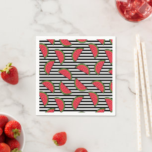 Serviette En Papier Watermelon sur Motif Black & White Stripes