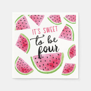 Serviette En Papier Watermelon Sweet to Be Four Birthday Party