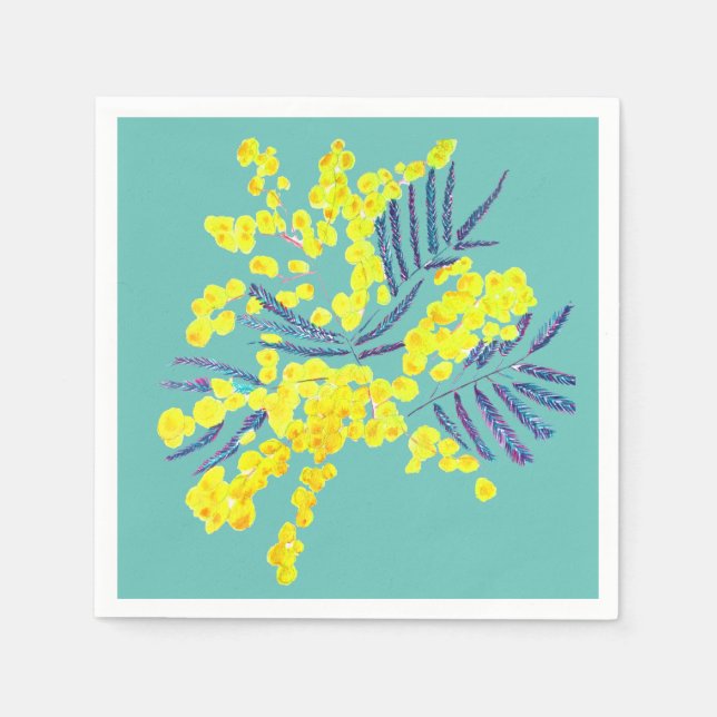 Serviette En Papier Wattle Mimosa fleurie jaune Australie (Devant)