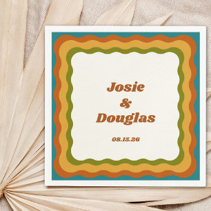 Serviette En Papier Wavy Border Retro les années 70 Vintage Mariage es