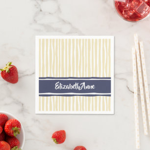 Serviette En Papier Wavy Painterly Stripes Navy and Cream With Name