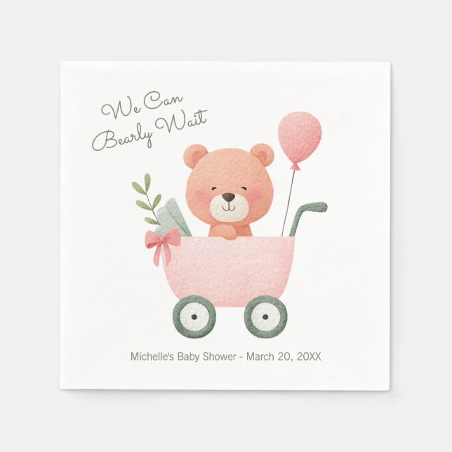 Serviette En Papier "We Can Bearly Wait" Baby Shower (Devant)