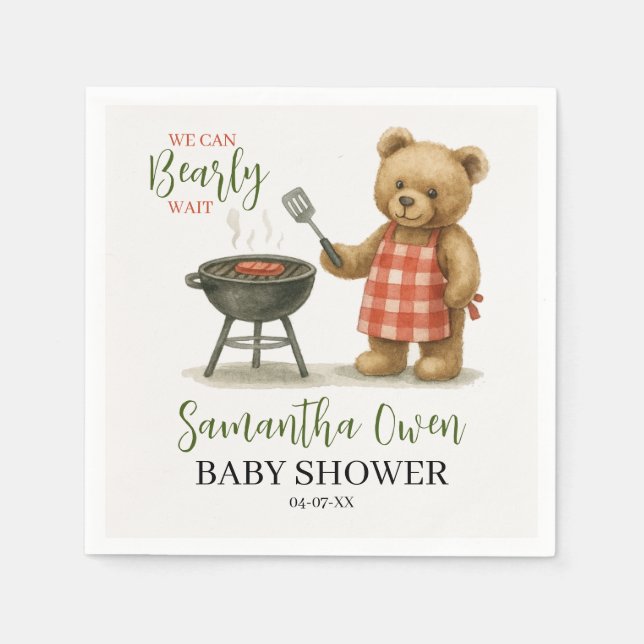Serviette En Papier We Can Bearly Wait BBQ Baby Shower Boy (Devant)