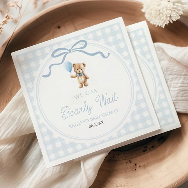 Serviette En Papier We Can Bearly Wait Blue Teddy Bear Baby Shower (Créateur téléchargé)
